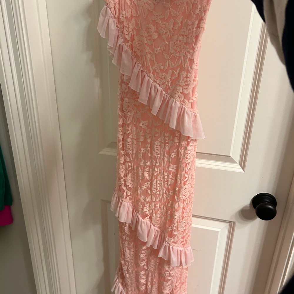 White Fox Boutique Pink Lace Maxi Dress